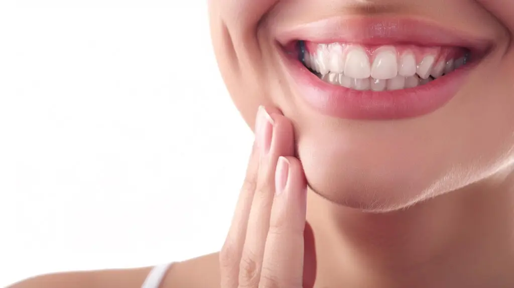 Smiling person with bright white teeth, highlighting the results of over-the-counter teeth whitening treatments at home.